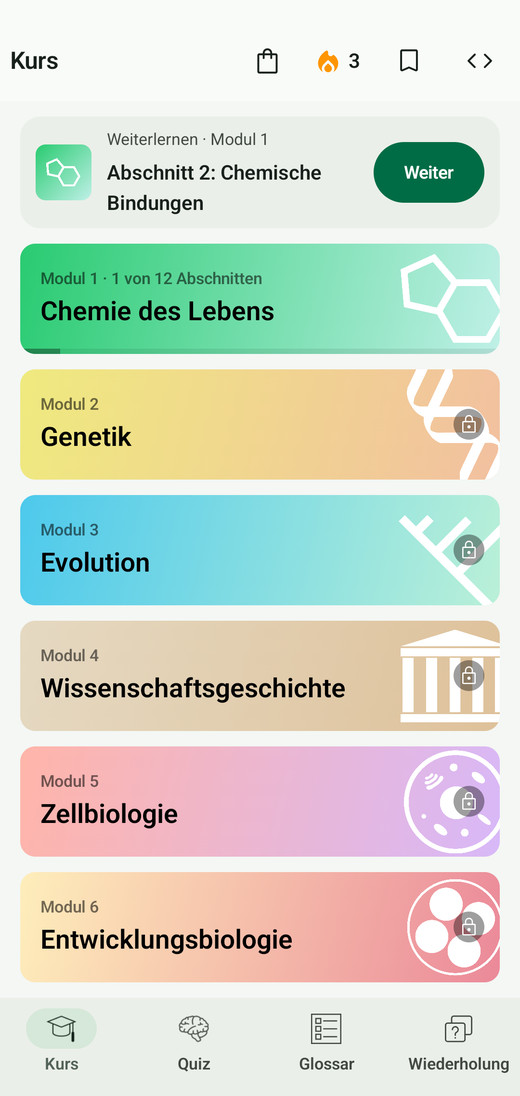 Die Kursübersicht von Codon One auf Android