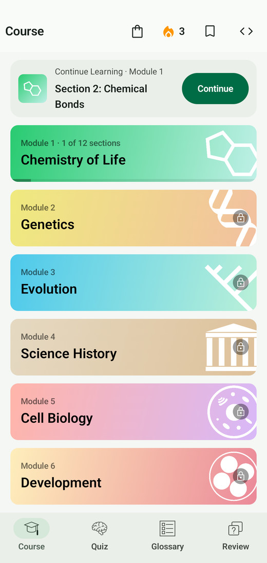 The Course screen of Codon One on Android