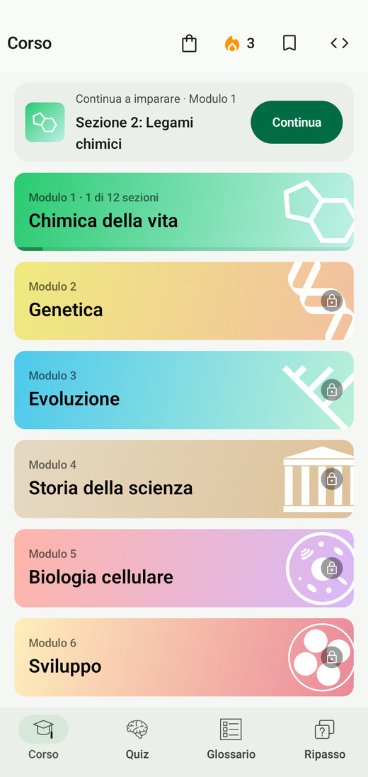 La schermata Corso di Codon One su Android