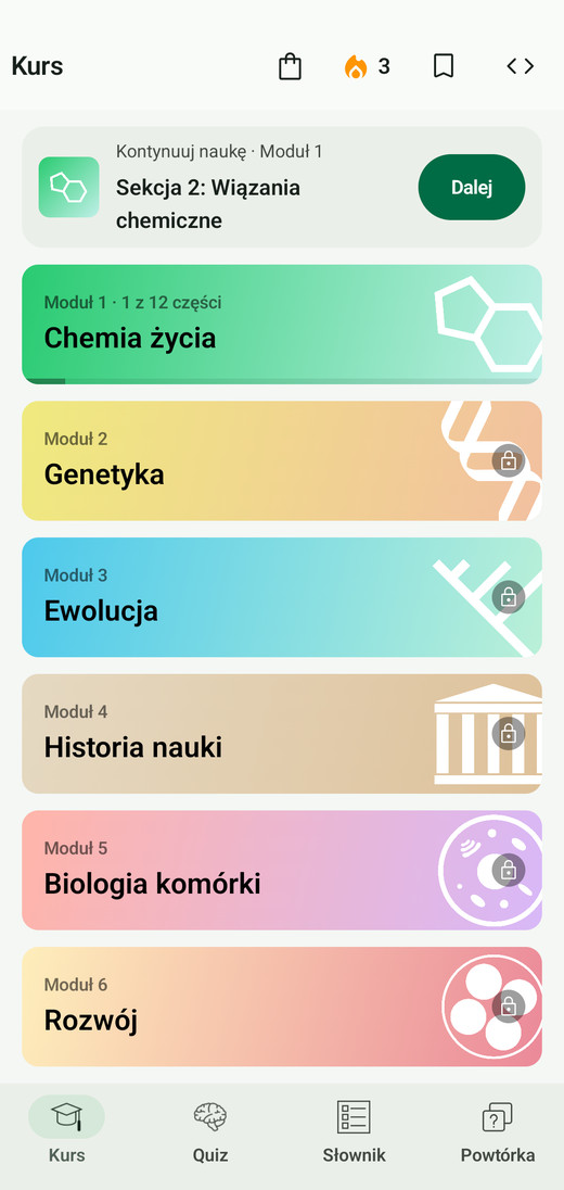 Ekran Kurs w Codon One na Androidzie
